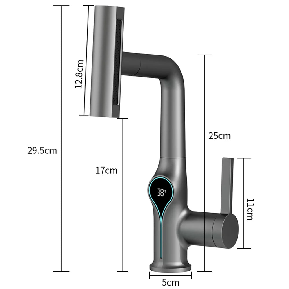 Bathroom Faucet Waterfall Spout Battery-Free Digital Temperature Display