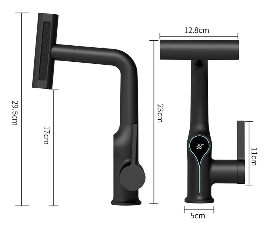 Bathroom Faucet Waterfall Spout Battery-Free Digital Temperature Display