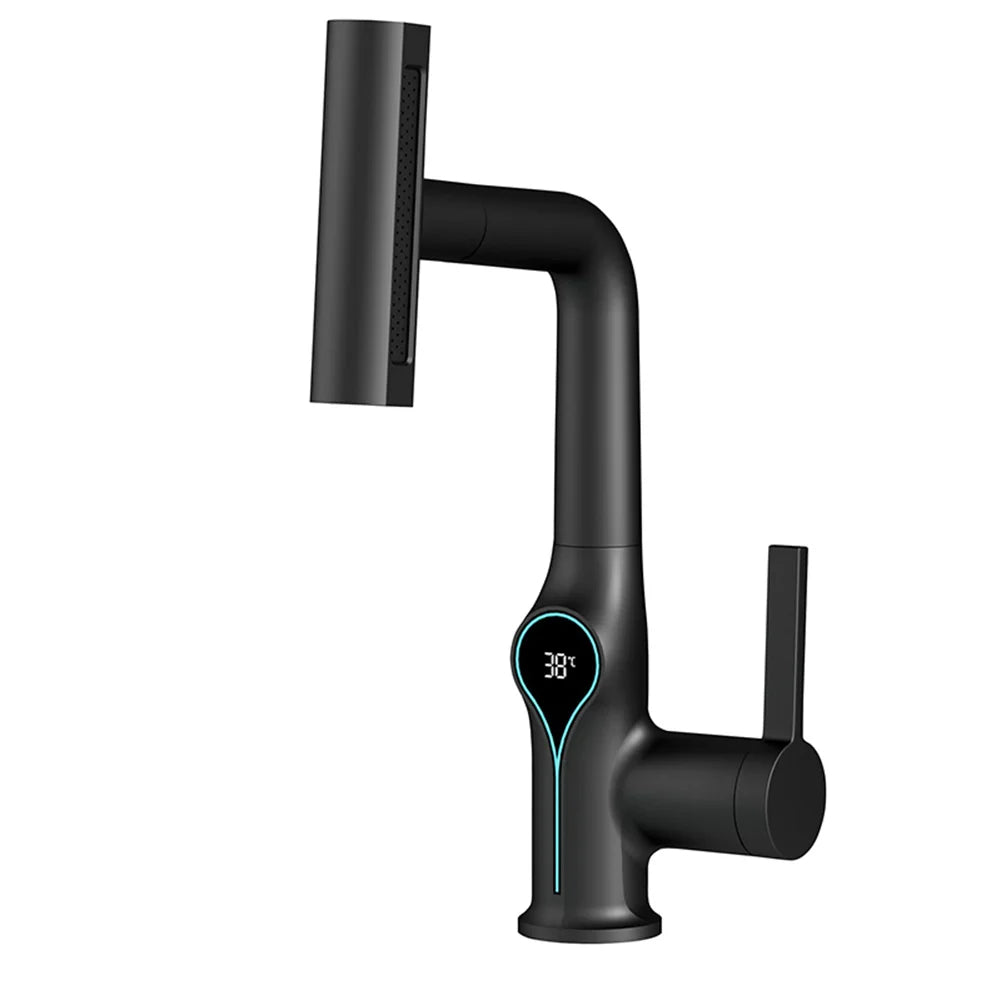Bathroom Faucet Waterfall Spout Battery-Free Digital Temperature Display