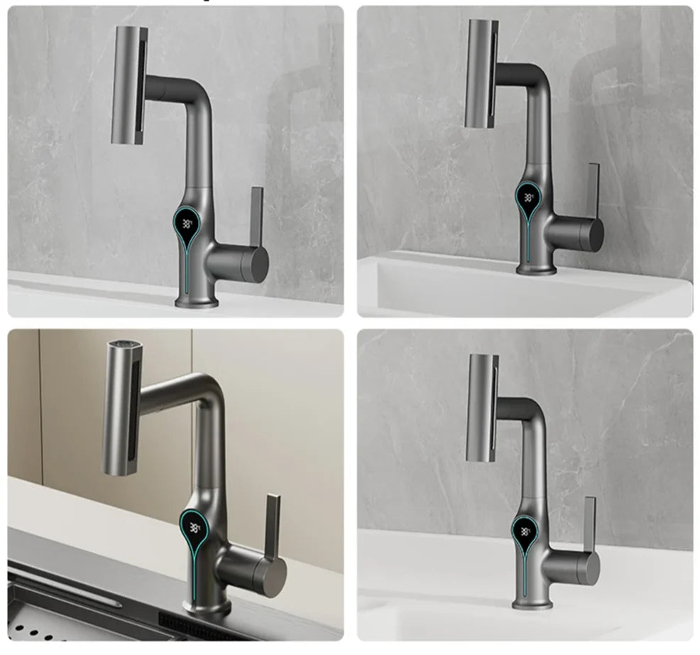 Bathroom Faucet Waterfall Spout Battery-Free Digital Temperature Display