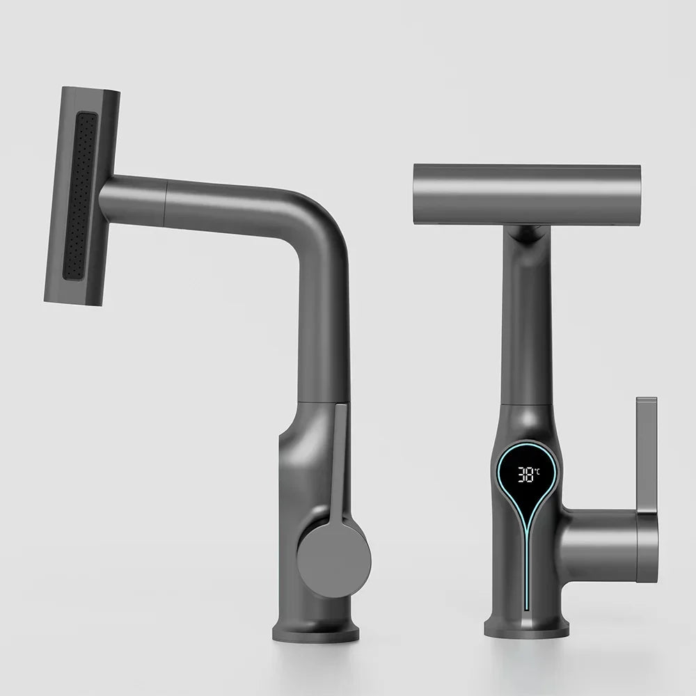 Bathroom Faucet Waterfall Spout Battery-Free Digital Temperature Display