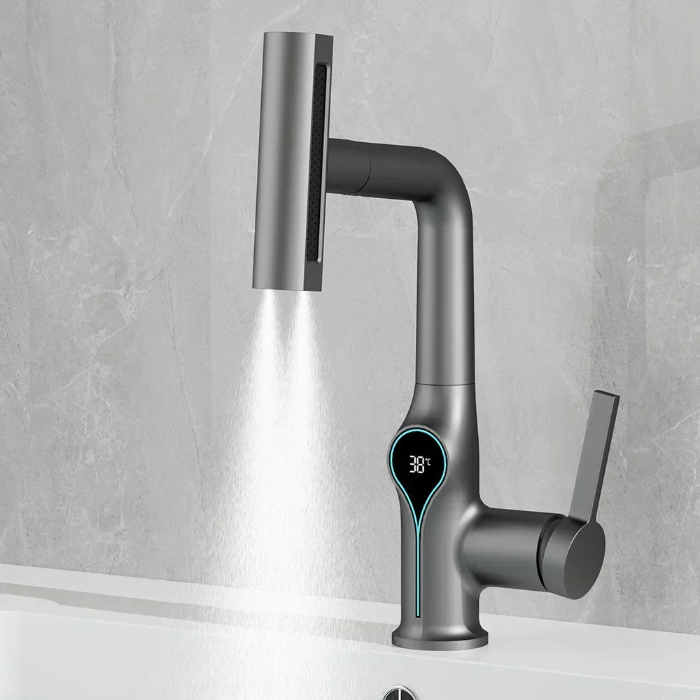 Bathroom Faucet Waterfall Spout Battery-Free Digital Temperature Display