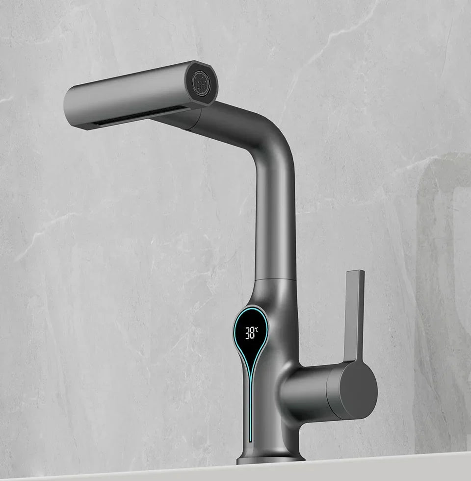 Bathroom Faucet Waterfall Spout Battery-Free Digital Temperature Display