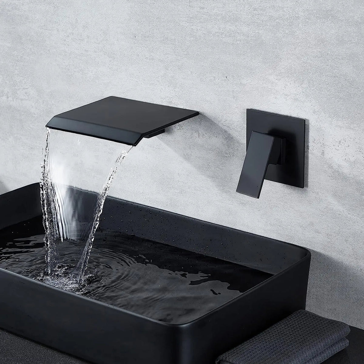 Bathroom Faucet Waterfall Spout Matte Black & Chrome