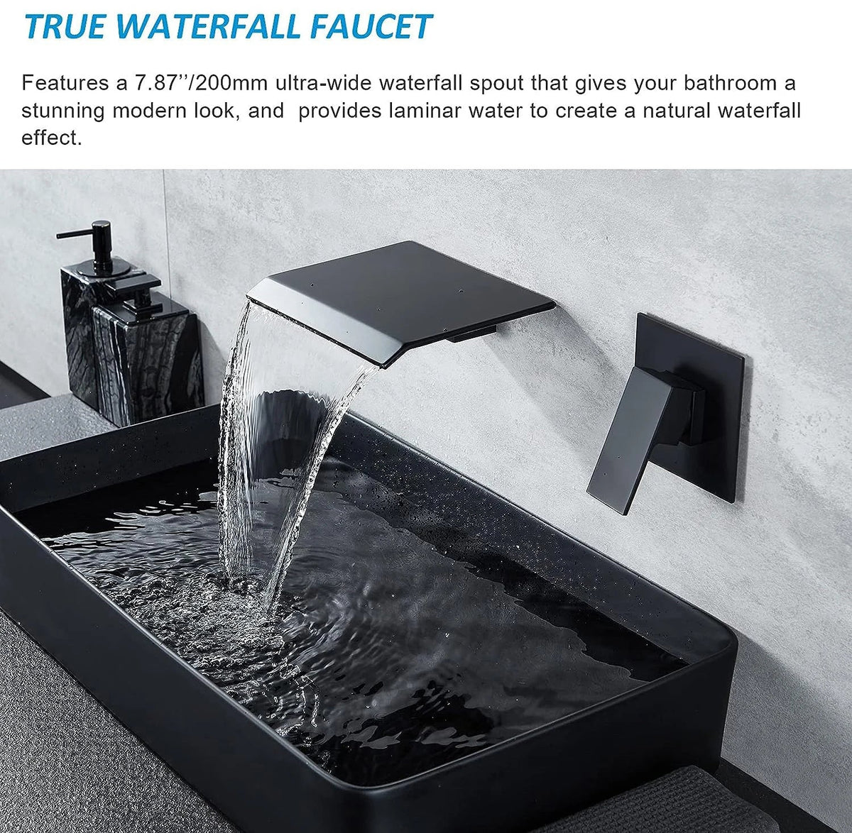 Bathroom Faucet Waterfall Spout Matte Black & Chrome
