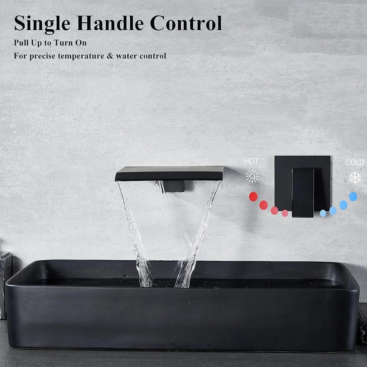 Bathroom Faucet Waterfall Spout Matte Black & Chrome