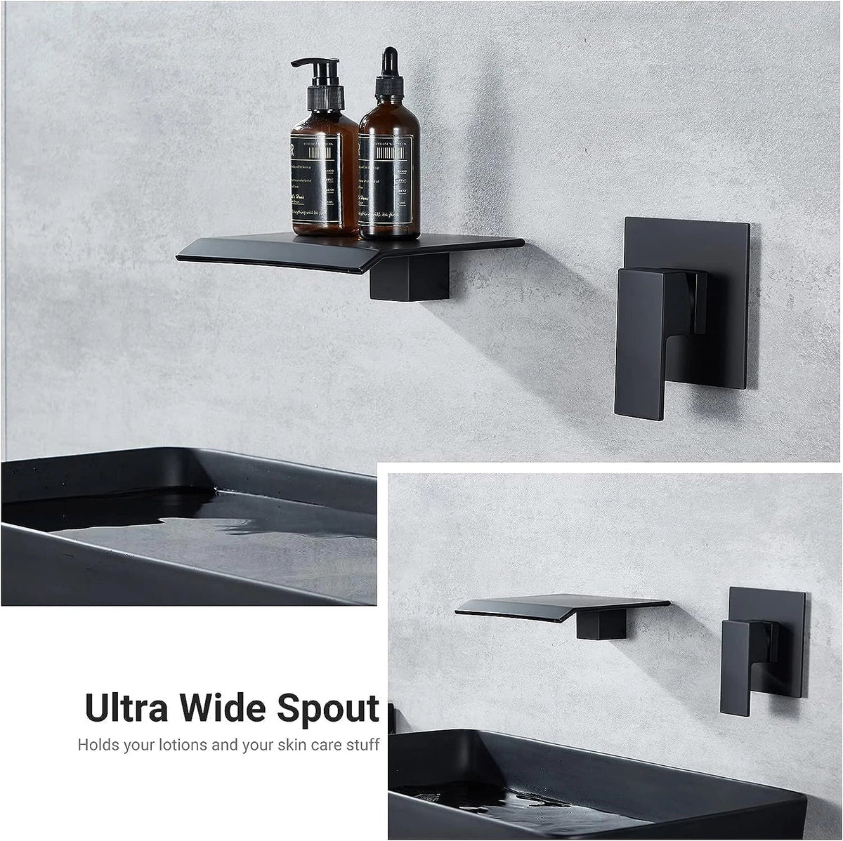 Bathroom Faucet Waterfall Spout Matte Black & Chrome