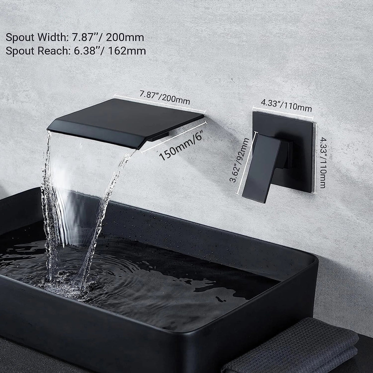 Bathroom Faucet Waterfall Spout Matte Black & Chrome