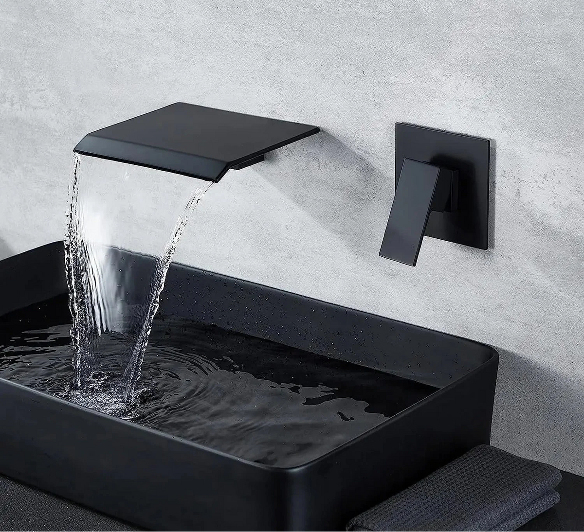 Bathroom Faucet Waterfall Spout Matte Black & Chrome