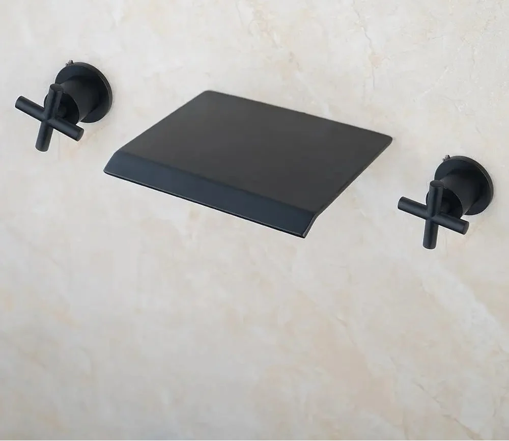 Bathroom Faucet Waterfall Spout Matte Black & Chrome