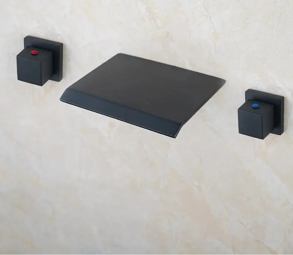 Bathroom Faucet Waterfall Spout Matte Black & Chrome