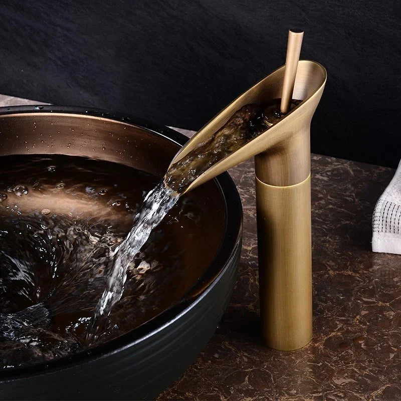 Bathroom Faucet Waterfall Spout Solid Brass Antique Finish