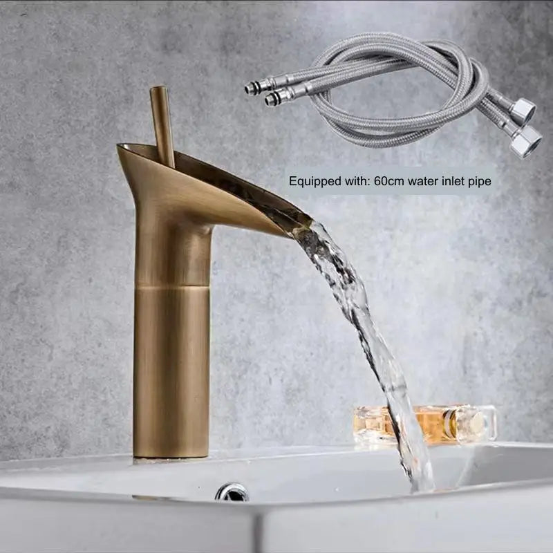 Bathroom Faucet Waterfall Spout Solid Brass Antique Finish