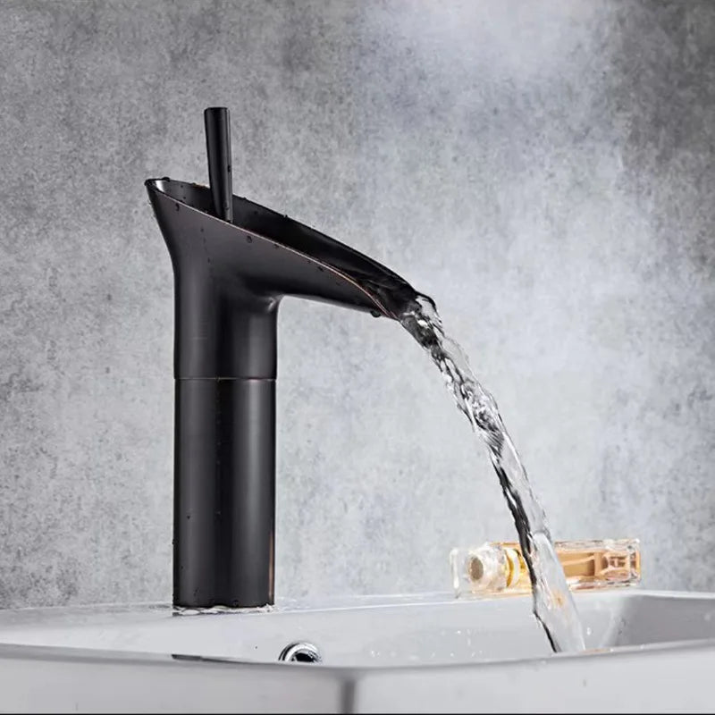 Bathroom Faucet Waterfall Spout Solid Brass Antique Finish