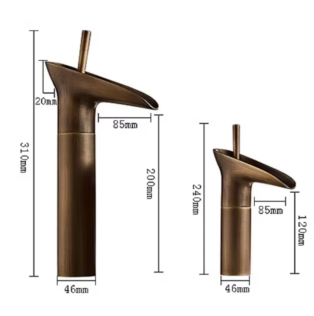 Bathroom Faucet Waterfall Spout Solid Brass Antique Finish