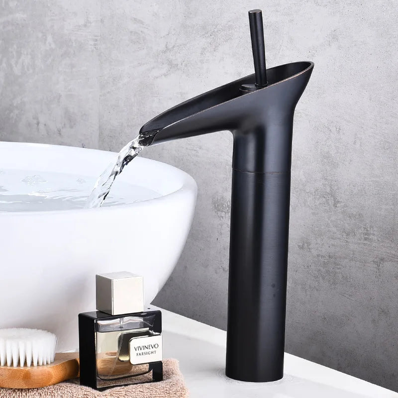 Bathroom Faucet Waterfall Spout Solid Brass Antique Finish