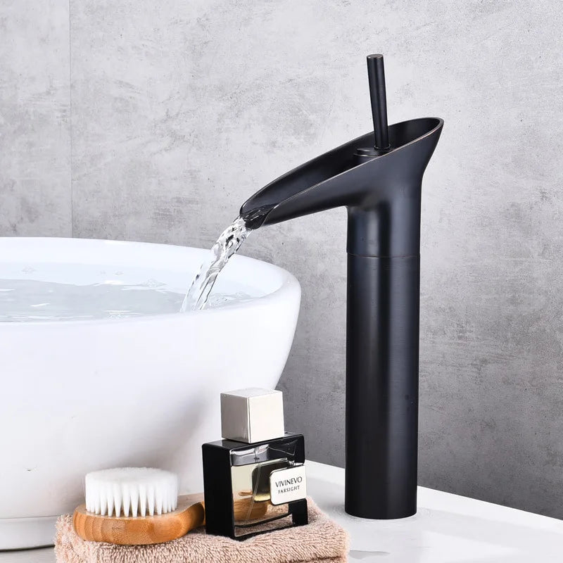 Bathroom Faucet Waterfall Spout Solid Brass Antique Finish