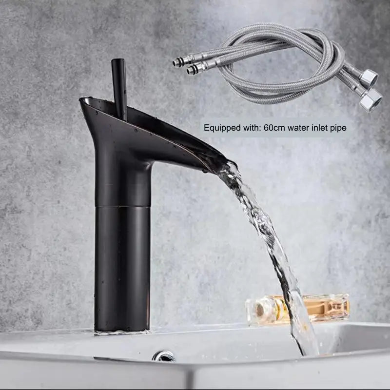 Bathroom Faucet Waterfall Spout Solid Brass Antique Finish
