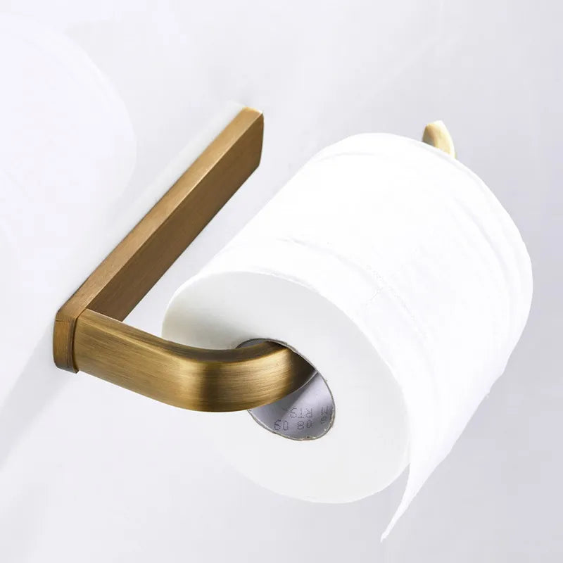 Bathroom Hardware Set Brushed Antique Brass Solid Copper-Based Metal