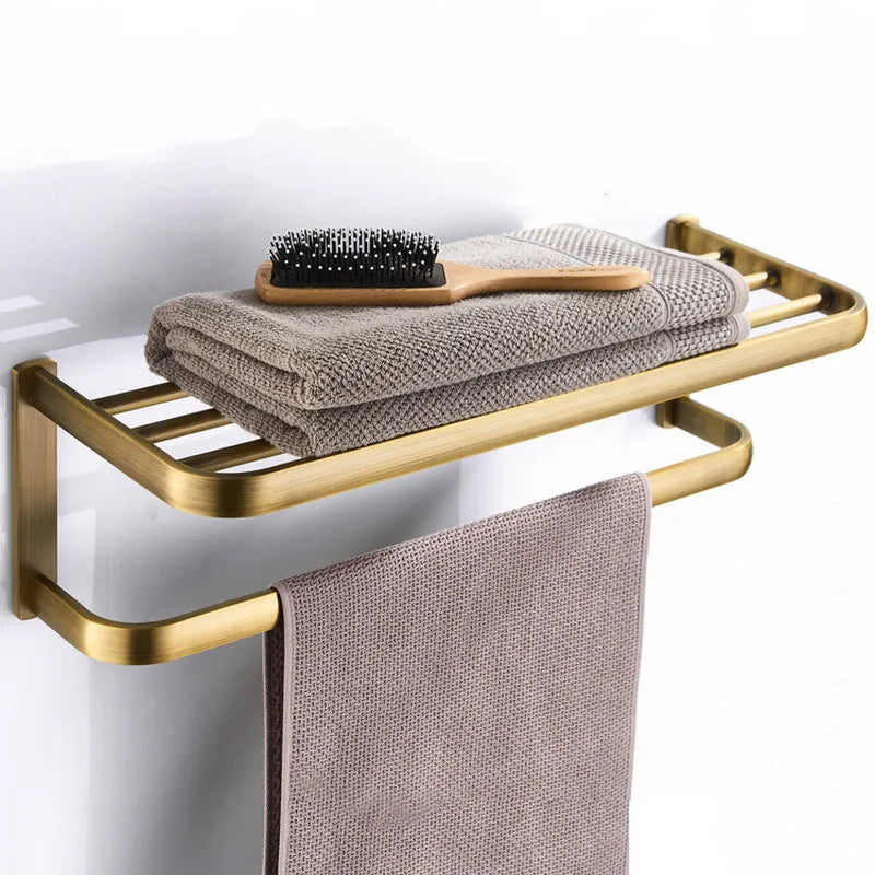 Bathroom Hardware Set Brushed Antique Brass Solid Copper-Based Metal