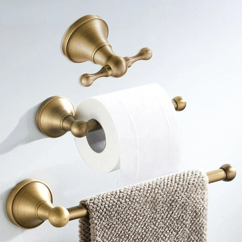Bathroom Hardware Set Brushed Antique Brass Wall-Mounted 3-Piece