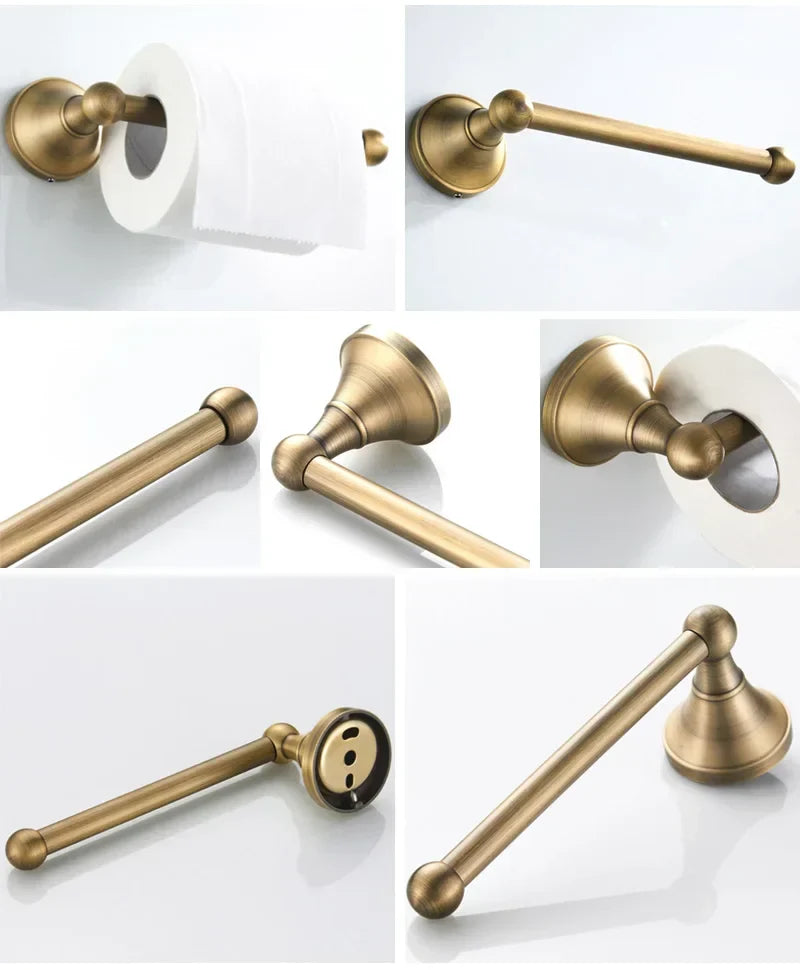 Bathroom Hardware Set Brushed Antique Brass Wall-Mounted 3-Piece