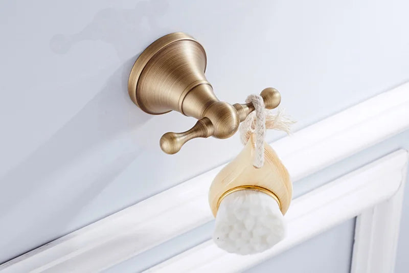 Bathroom Hardware Set Brushed Antique Brass Wall-Mounted 3-Piece