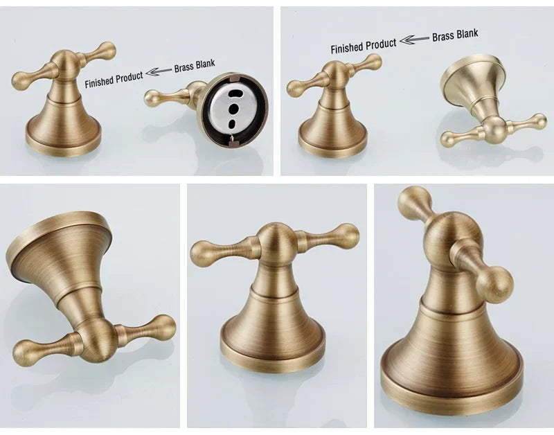 Bathroom Hardware Set Brushed Antique Brass Wall-Mounted 3-Piece