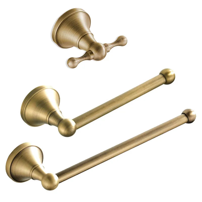 Bathroom Hardware Set Brushed Antique Brass Wall-Mounted 3-Piece
