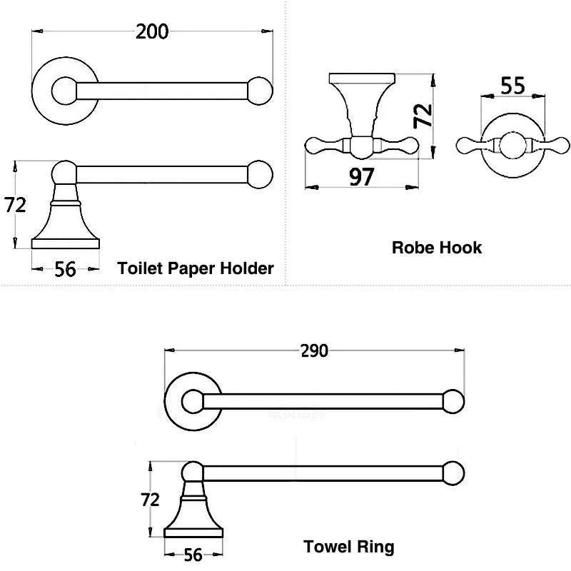 Bathroom Hardware Set Brushed Antique Brass Wall-Mounted 3-Piece