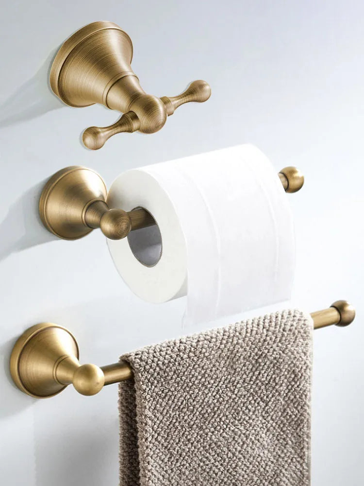Bathroom Hardware Set Brushed Antique Brass Wall-Mounted 3-Piece