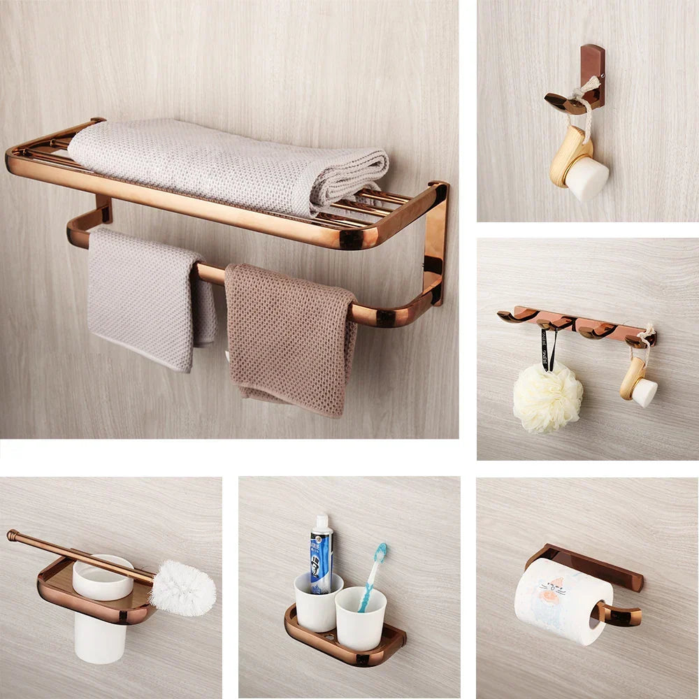 Bathroom Hardware Set Solid Brass Rose Gold Wall-Mounted