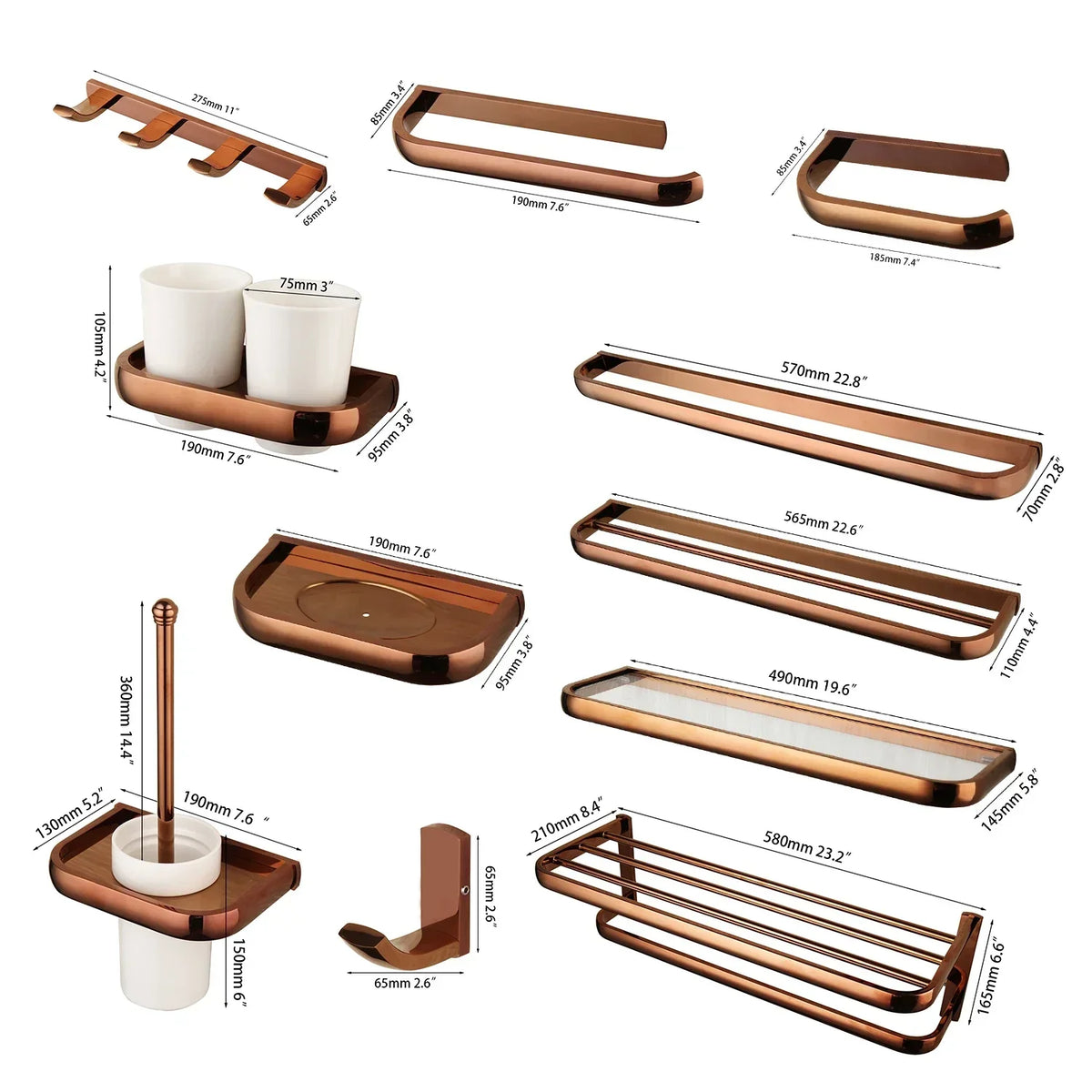Bathroom Hardware Set Solid Brass Rose Gold Wall-Mounted