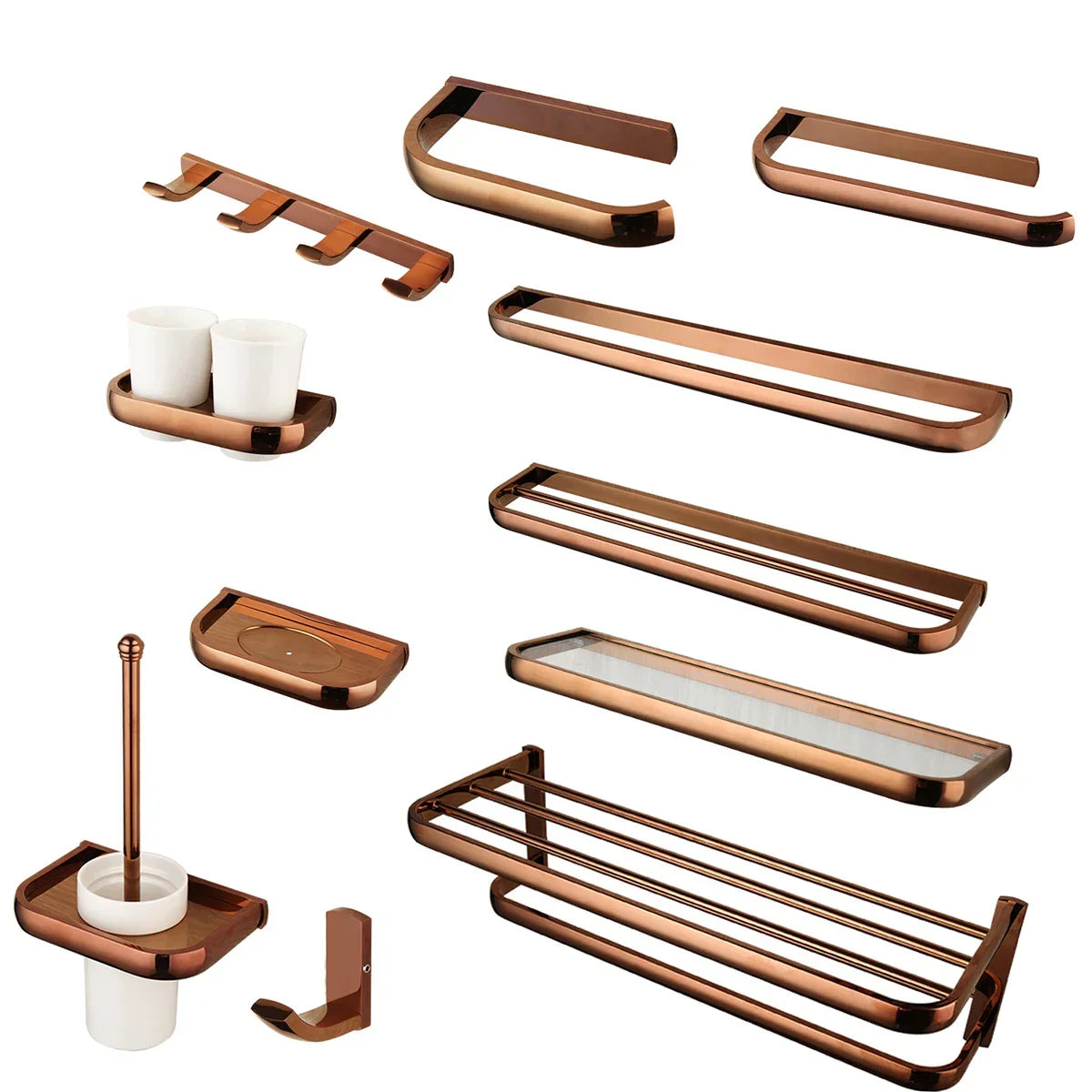 Bathroom Hardware Set Solid Brass Rose Gold Wall-Mounted