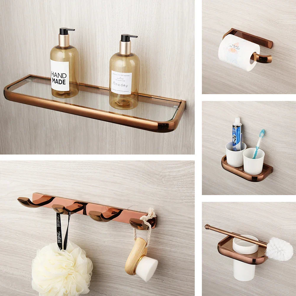 Bathroom Hardware Set Solid Brass Rose Gold Wall-Mounted