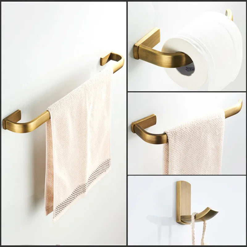 Bathroom Hardware Set Solid Metal Antique Brass 4-Piece
