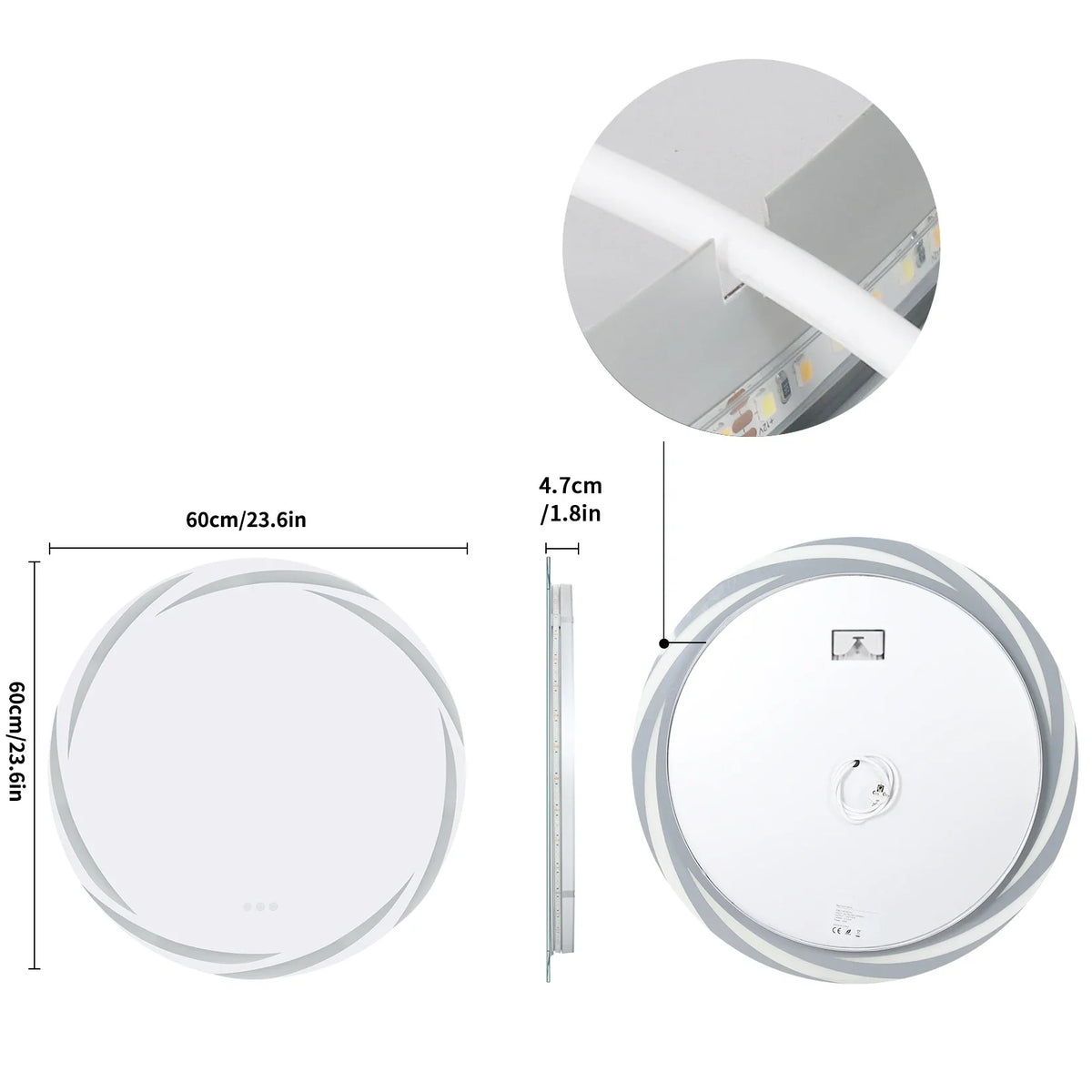 Bathroom Mirror Frameless Anti-Fog 3-Color LED