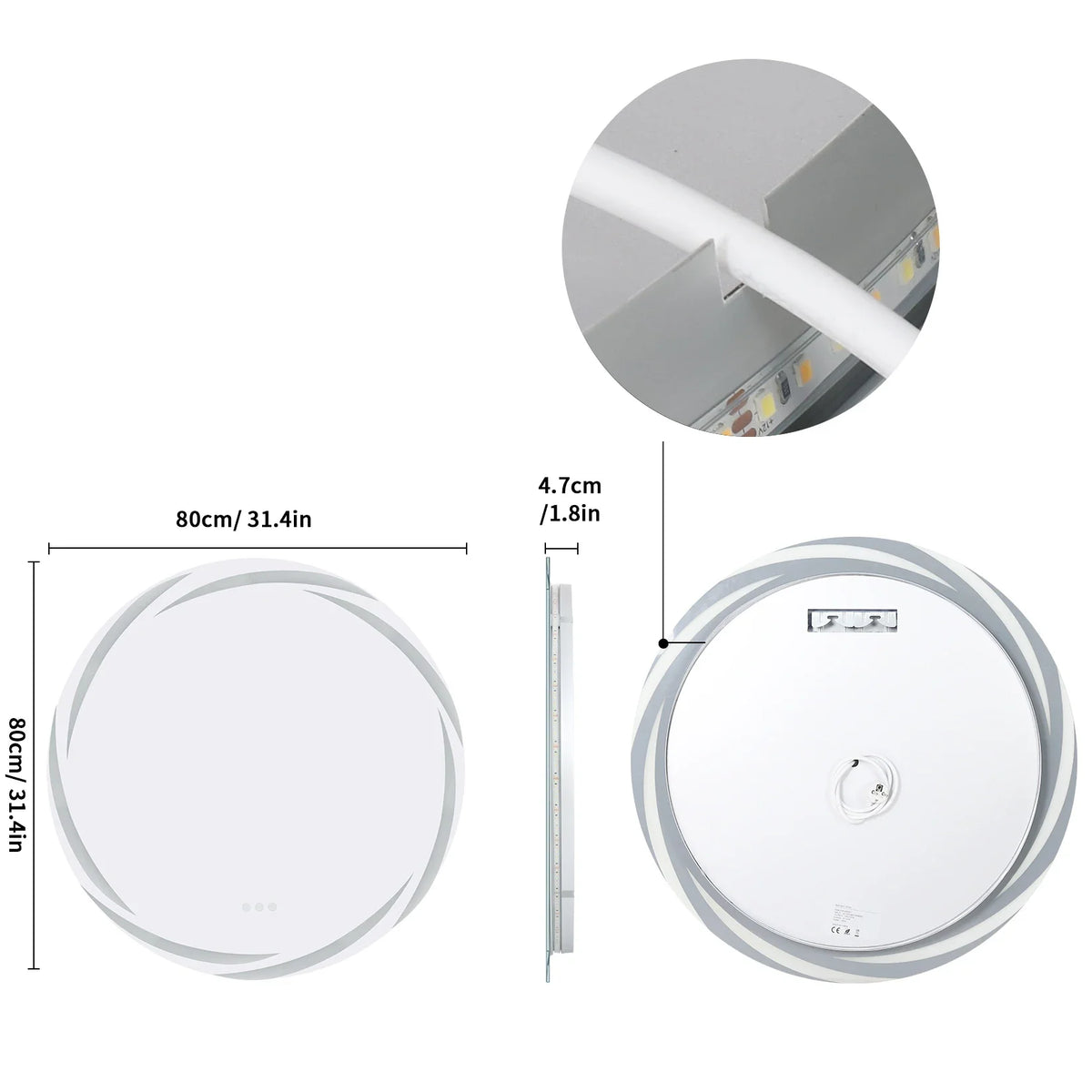 Bathroom Mirror Frameless Anti-Fog 3-Color LED