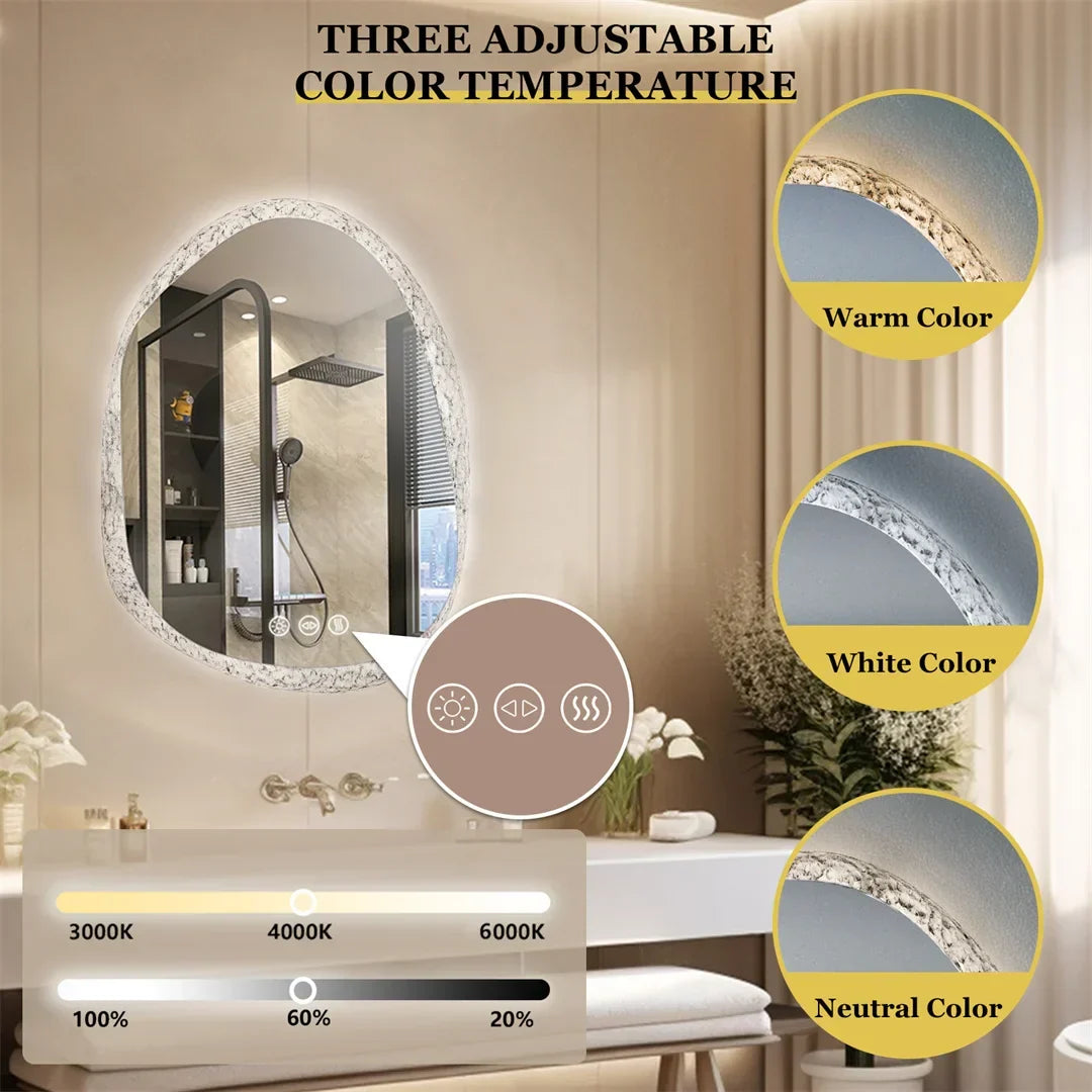 Bathroom Mirror Frameless LED Dimmable Touch Sensor Anti-Fog