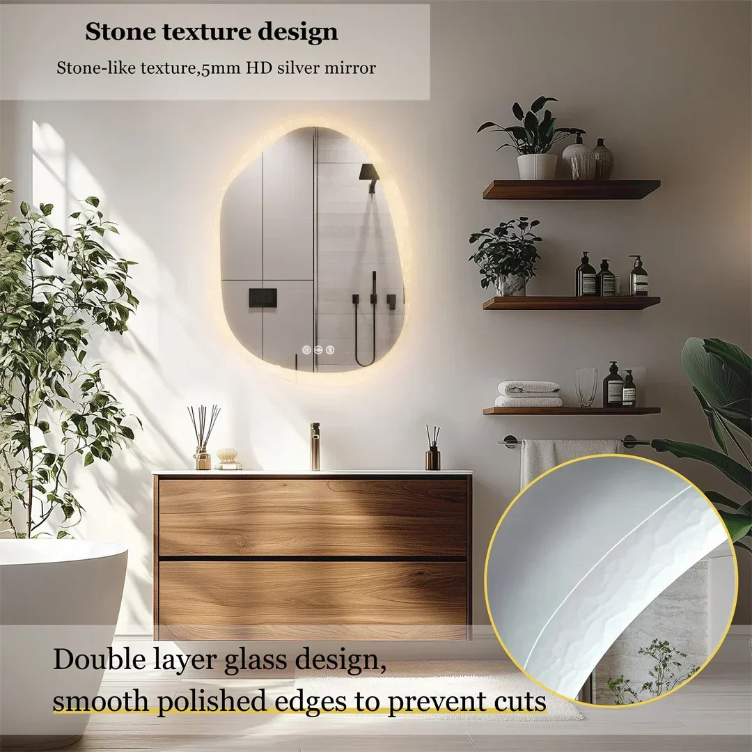 Bathroom Mirror Frameless LED Dimmable Touch Sensor Anti-Fog