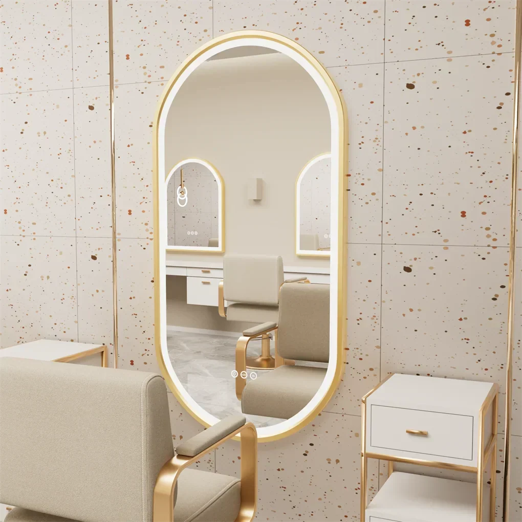 Bathroom Mirror Gold Aluminum Frame Anti-Fog & Dimmable LED