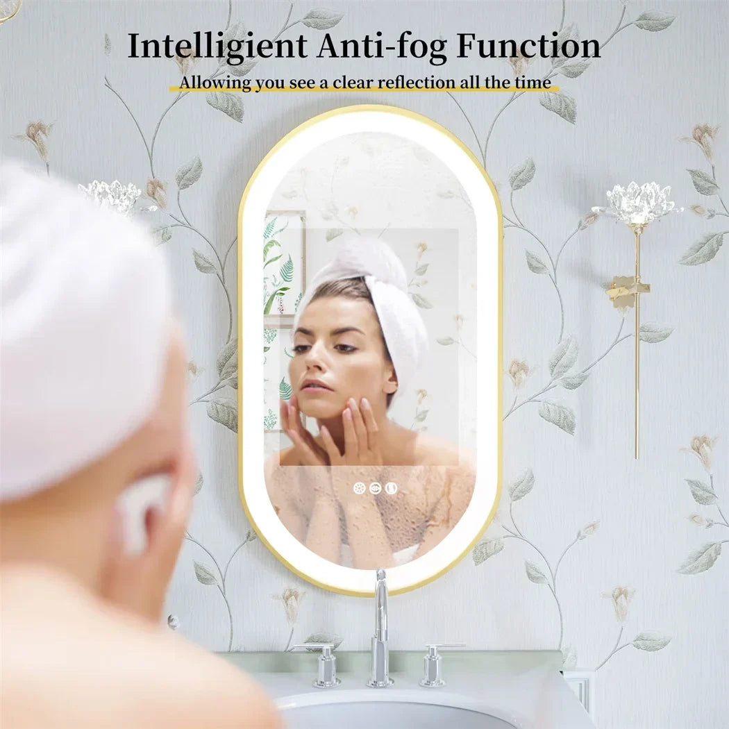 Bathroom Mirror Gold Aluminum Frame Anti-Fog & Dimmable LED