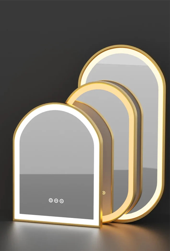 Bathroom Mirror Gold Aluminum Frame Anti-Fog & Dimmable LED
