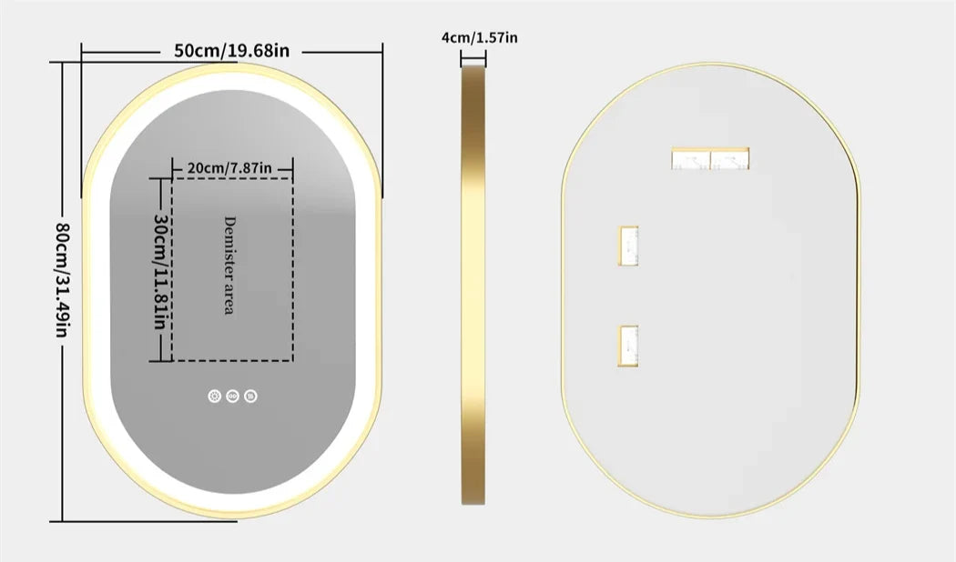 Bathroom Mirror Gold Aluminum Frame Anti-Fog & Dimmable LED