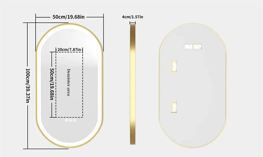 Bathroom Mirror Gold Aluminum Frame Anti-Fog & Dimmable LED
