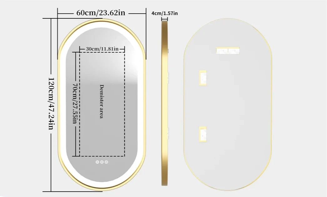 Bathroom Mirror Gold Aluminum Frame Anti-Fog & Dimmable LED