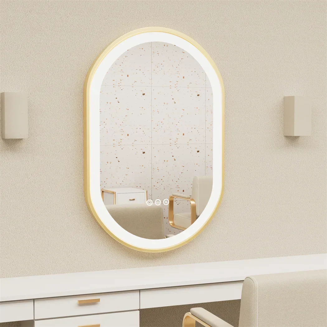 Bathroom Mirror Gold Aluminum Frame Anti-Fog & Dimmable LED