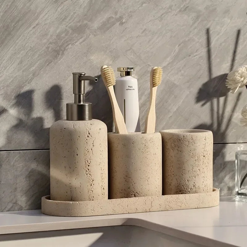 Bathroom Set Limestone-Look Ceramic Three-Piece