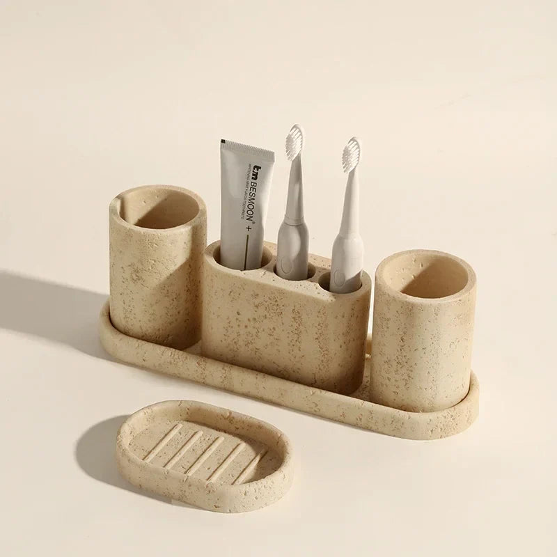 Bathroom Set Limestone-Look Ceramic Three-Piece