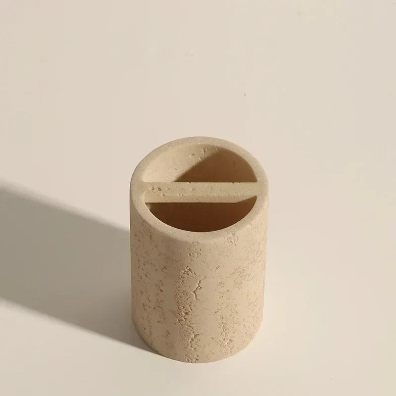 Bathroom Set Limestone-Look Ceramic Three-Piece